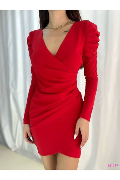 Trendusfashion Rochie mini cu mânecă lungă drapată cu decolteu în V pentru femei - Design elegant și elegant