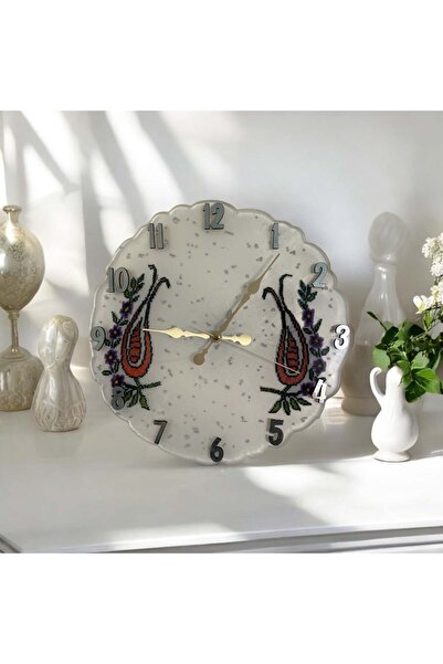 Home ساعة حائط من راتنجات الايبوكسي - قماش بزخارف التوليب - مربع: 30 سم