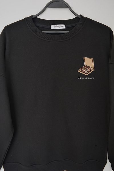 EldenStitch Hanorac oversize unisex brodat pentru iubitorii de pizza