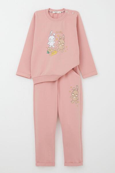 Breeze Kız Bebek Eşofman Takım Mutlu Arkadaş Tavşnacıklar Baskılı Çiçekli 9 A...