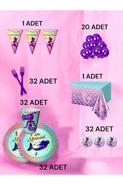 VibeHome Mermaid Themed L Pack for 32 - Birthday Party and Fun Events