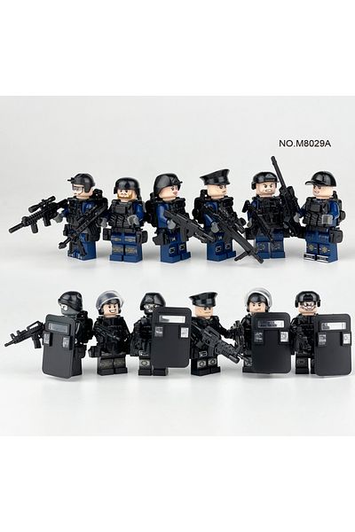 marimari 12Pcs Swat Police Soldiers Set - Compatible Legoo Building Blocks