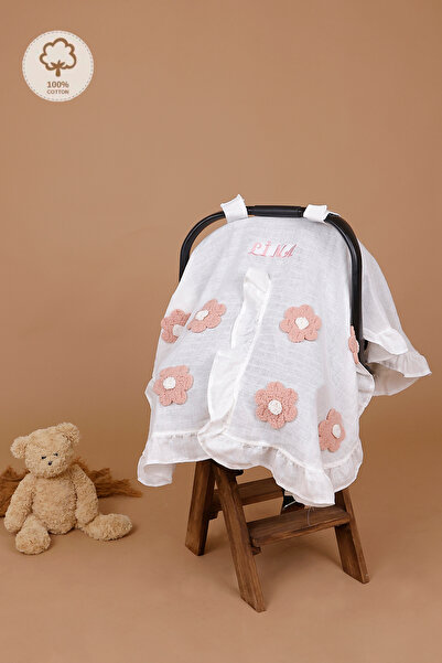 JUNİPERUS Kişiye Özel Nakışlı Fırfırlı Müslin Puset Örtüsü İsime Özel Anakucağı Örtüsü Oeko-Tex Sertifikalı