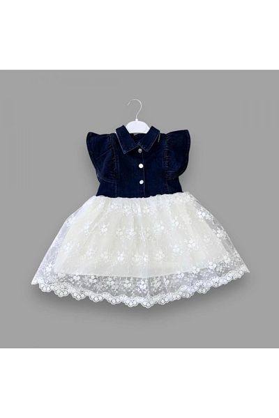 DEFNADA 2-3-4 Years Lined Embroidery Skirted Denim Fabric Buttoned Girl's Dress