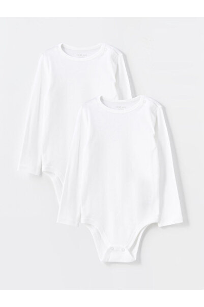 LC Waikiki Ecru Crew Neck Basic Baby Boy Snap Fastener Bodysuit, Pack of 2