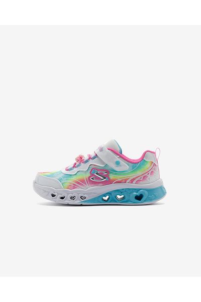 SKECHERS Flutter Heart Lights - Groovy Swirl Big Girls White Luminous Sneakers 303253 L Wmlt