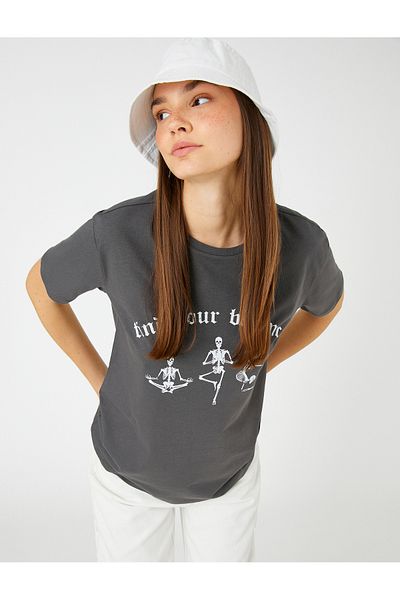 Koton Slogan Printed T-Shirt Short Sleeve Crew Neck