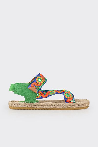Elle Shoes Green Leather Women's Espadrille