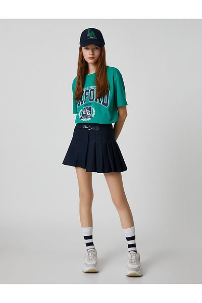 Koton Tricou cu imprimeu Oxford, cu decolteu turn, mânecă scurtă, croială confortabila