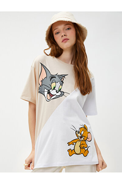 Koton T-Shirt s barevným potiskem Tom And Jerry s licencí na krk posádky