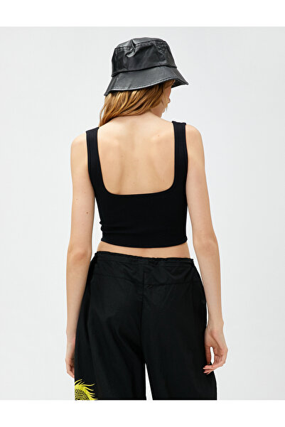 Koton Crop Ribbed Undershirt U Neck Asymmetrical Cut