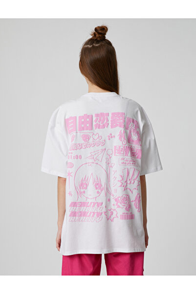 Koton Anime potištěné oversize tričko s krátkým rukávem
