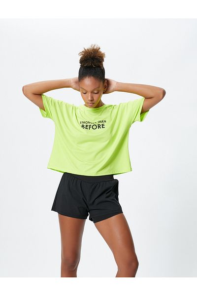 Koton Tricou sport cu mânecă scurtă cu decolteu - Imprimat cu slogan
