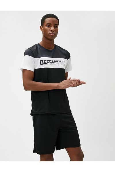 Koton Slogan sportovního trička s potiskem Crew Neck Color Blocked