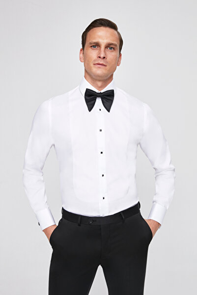 D'S Damat Πουκάμισο Ds Damat Slim Fit Λευκό Απλό Σμόκιν