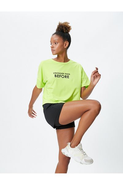 Koton Tricou sport cu mânecă scurtă cu decolteu - Imprimat cu slogan