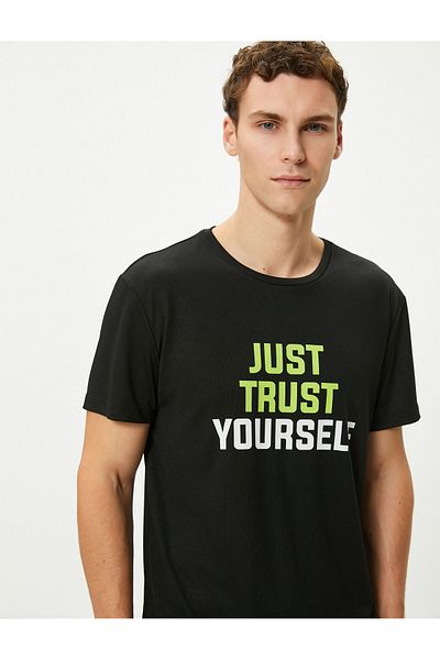 Koton Crew Neck Short Sleeve Sports T-Shirt - Slogan Printed