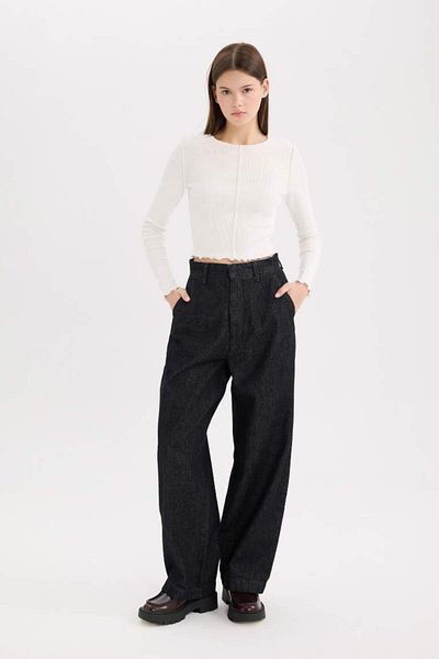 DeFacto Pantaloni lungi de jeans cu talie înaltă Baggy Fit E2966ax