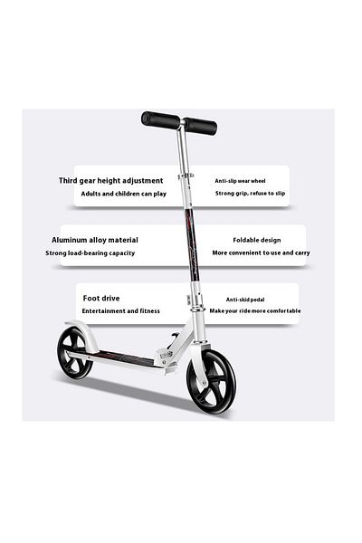 Arabest 10x78x102cm Foldable Kick Scooter For Ages 6 , Max Load 240 Lbs, 3 Adjustable Levels