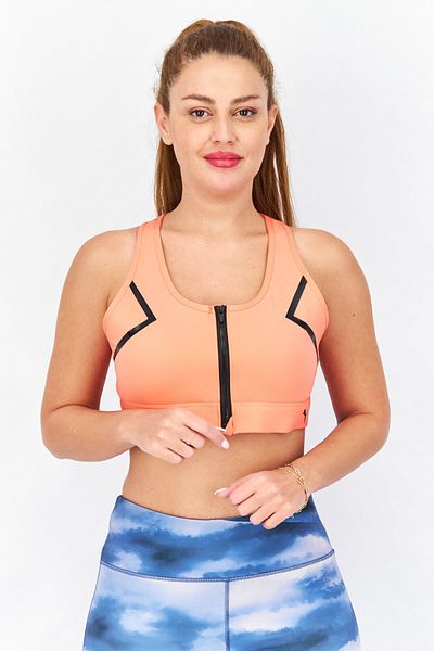 Puma Women High Impact Front Zip Sports Bra, Orange