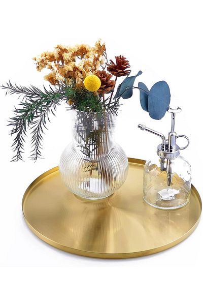 COOYA Brass Stainless Steel Tray, Round, European Style, For Coffee Table Display, Decoration, 12.5 Cm