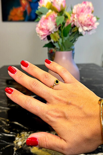 MOONİ ACCESSORİES أرقام رومانية من الفولاذ بتصميم خاص خاتم نسائي عتيق من الحجر الأسود