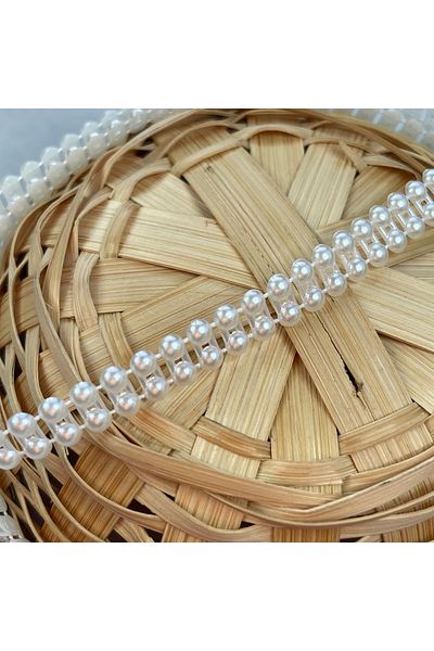 Bukle İplik Double Row 4mm Half Pearl (Cream Color) Decorative Strip / 5 Yards