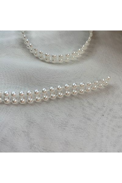 Bukle İplik Double Row 4mm Half Pearl (Cream Color) Decorative Strip / 2 Yards