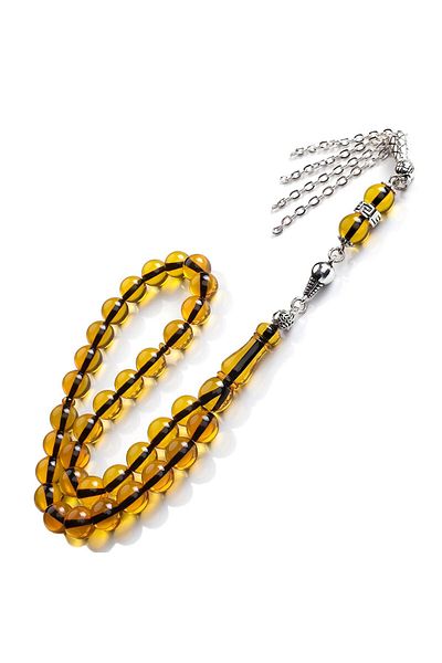 TESBİHCİBABA Purple Cut Transparent Yellow Crimped Amber Rosary