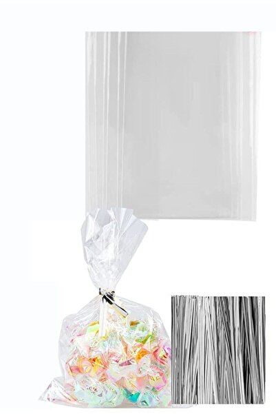 Big Party Kurabiye Jelatini Şeffaf Parlak Poşet 50'li Gümüş Tel Klips Hediyeli
