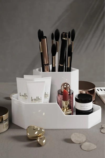Bayev Lv140 Model White Makeup Organizer - Γωνιακό Τρίγωνο και Επιτραπέζιο Organizer