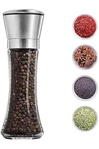 Cepahir Fethiye Stainless Glass Body Steel Cap Spice Salt Shaker Pepper Grinder (19C)