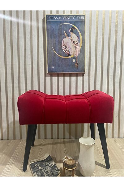 Arkın Puf Ahşap Ayak Kırmızı Puf Spor Modern Tasarım, Çima Dikiş .