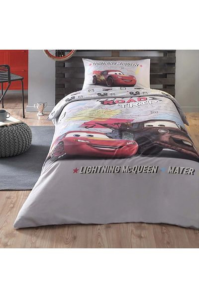 Özdilek Özdilek Cars on the Road Gray Dsny Ranforce Duvet Cover Set Single