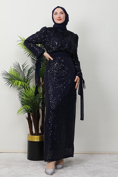 GİZ AGİYİM Βραδινό φόρεμα Navy Blue Efsun Sequin