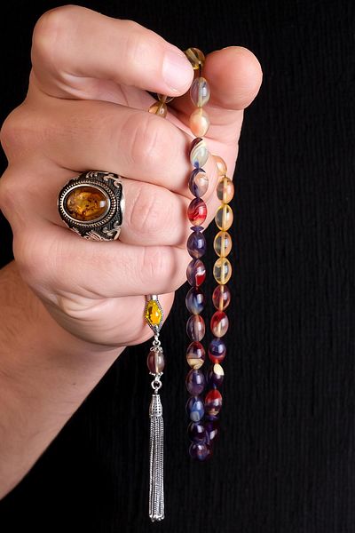 TESBİHCİBABA Stylish Color Filmed Mosaic Clamping Amber Prayer Beads