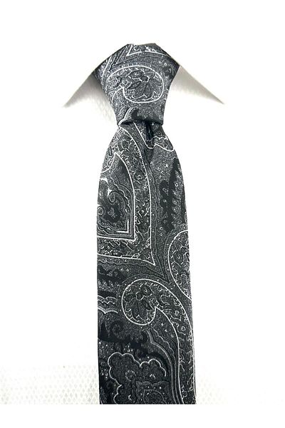 PİERRONİ Black Gray Shawl Patterned Handkerchief Tie