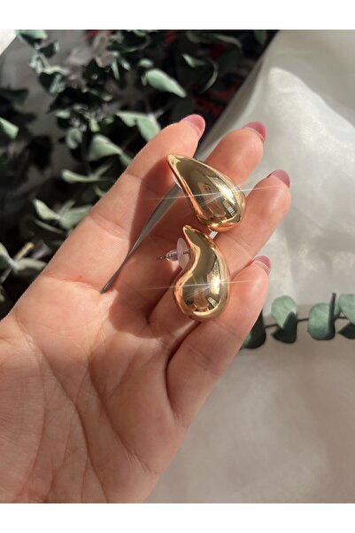 NKIE JEWELS Göz Yaşı Küpe Damla Çelik Gold