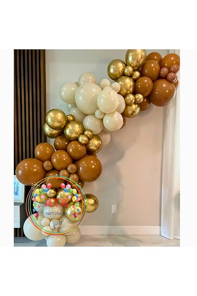 Ata Parti Dünyası Retro White Chrome Gold Caramel - 100 Pieces Birthday Balloon Chain Set
