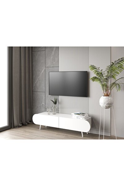 enwood Regulus Beyaz Mdf 2 Kapaklı Ahşap Ayaklı 140 Cm Modern Tv Ünitesi