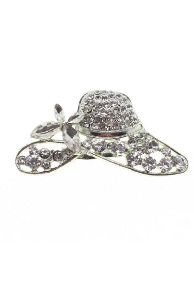 NKIE JEWELS Altın Renk Çelik Kolye – 1723 Renk Broş Model Şapka – Zirkon Deta...