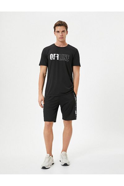 Koton Tricou sport, cu slogan imprimat, cu mânecă scurtă, cu decolteu rotund