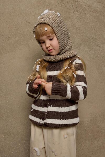 Fahhar Kids Örme Çocuk Balaclava Bere Vizon