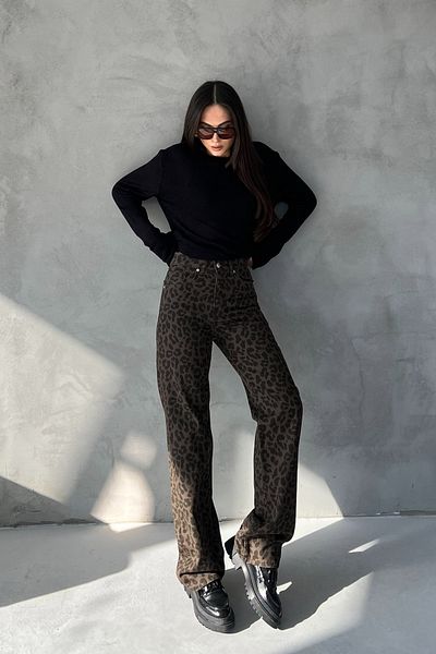 Seda Yalçın Atelier Khaki Leopard Print High Waist Denim Trousers