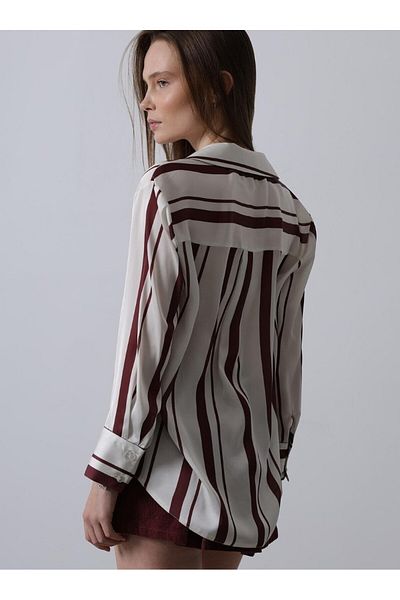 Reyon Women's Burgundy Striped Satin Shirt