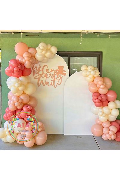 Ata Parti Dünyası Retro White and Pink Blush Coral Balloon Chain Birthday Party Set - 60 pcs