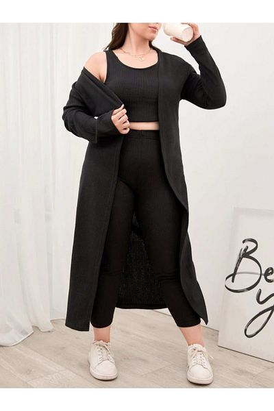 leilas Women's Large Size Cardigan Tracksuit Wool Viscose Fabric Double Set