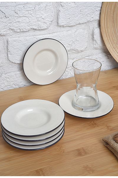 ŞURA MUTFAK Set of 6 Tea Plates with Black Stripe 11.5cm