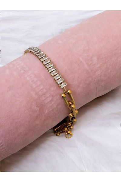 zeynep 316L Gold Steel Tarnish-Free Zircon Stone Tiff Brand Waterway Bracelet