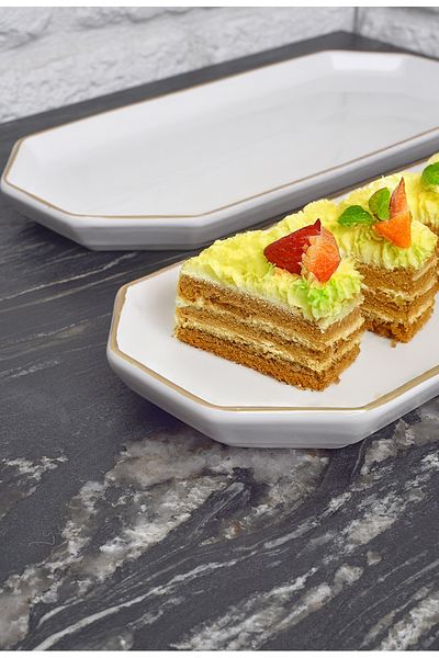 ŞURA MUTFAK Set of 2 Large Size Boat Plates Gold Presentation Plates 32X13Cm